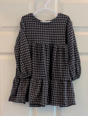 Zara Black and Gray Plaid Long-Sleeve Tiered Dress 3T 4T Toddler Girls